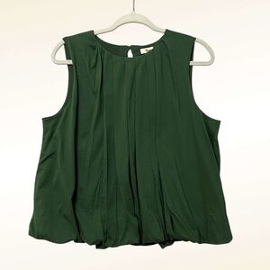 Madewell Crewneck Pleated Bubble Top NWT  Medium Dark Green Sleeveless Jersey